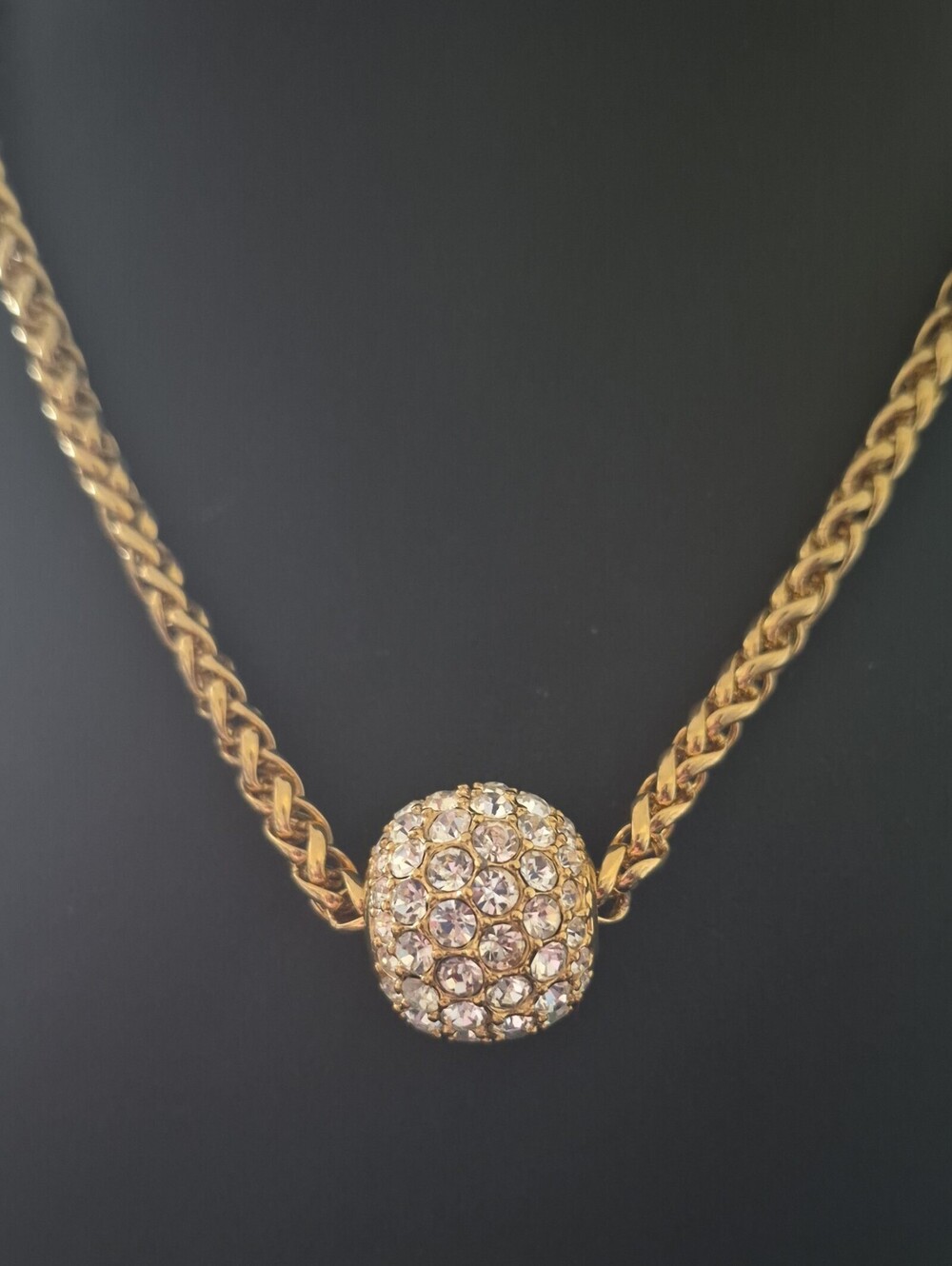 Joan Rivers Necklace Pave Rhinestone Disco Ball .75" Pendant Gold Tone 30"
